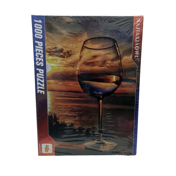 Sunset Sea Wine Glass 1000 Piece Jigsaw Puzzle New - Picture 1 of 4